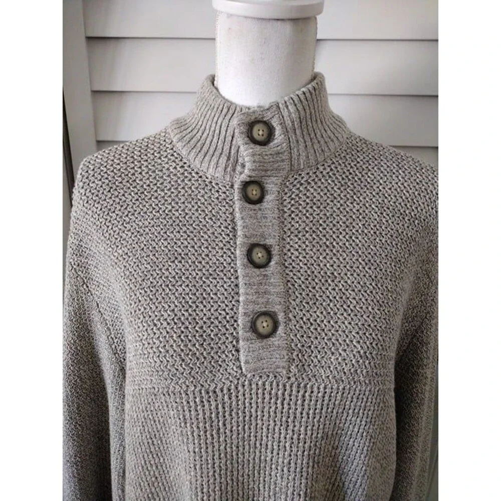 G.H. Bass‎ & Co. Mens Size L Grey Canyon 4 Button Mockneck Sweater Sherpa Collar